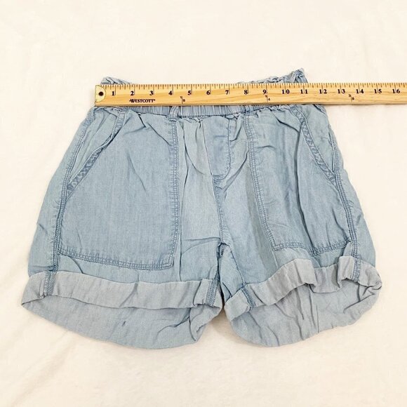 aerie lightweight flowy chambray high waist stretch elastic waist pull on shorts - Picture 7 of 9